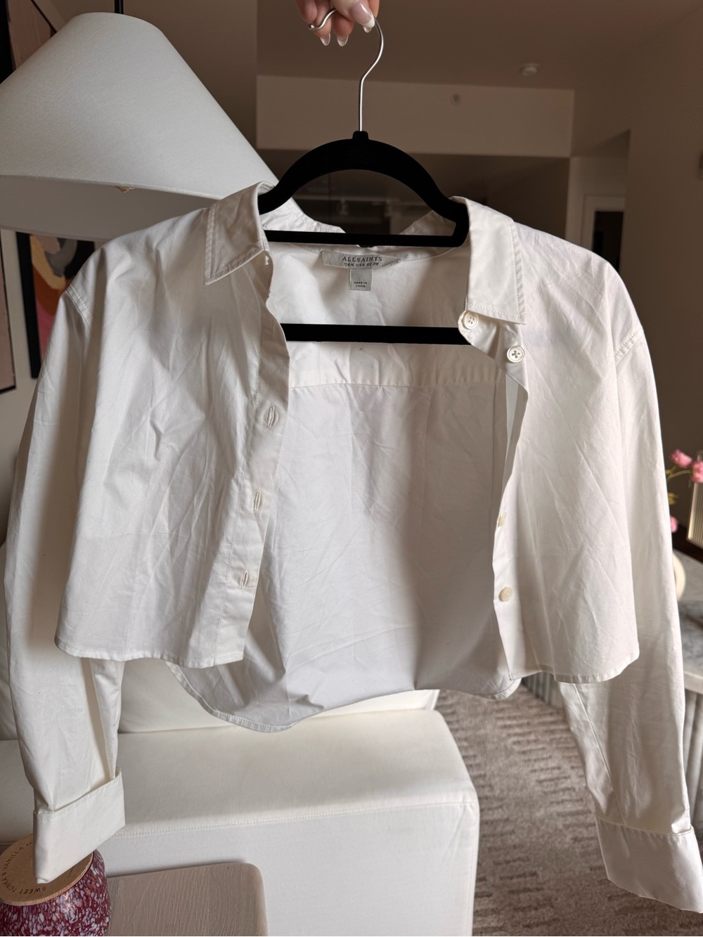 All saints White Cropped Button-Down Shirt